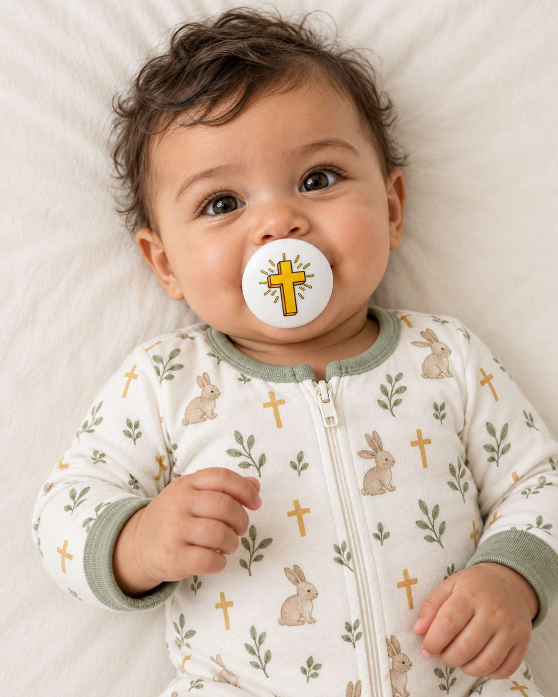 Easter - Cross pacifier cover lifestyle photo