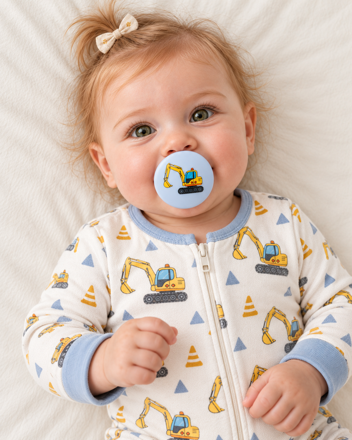 Excavator pacifier cover lifestyle photo