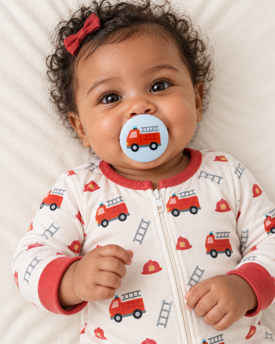 Fire Engine pacifier cover lifestyle photo