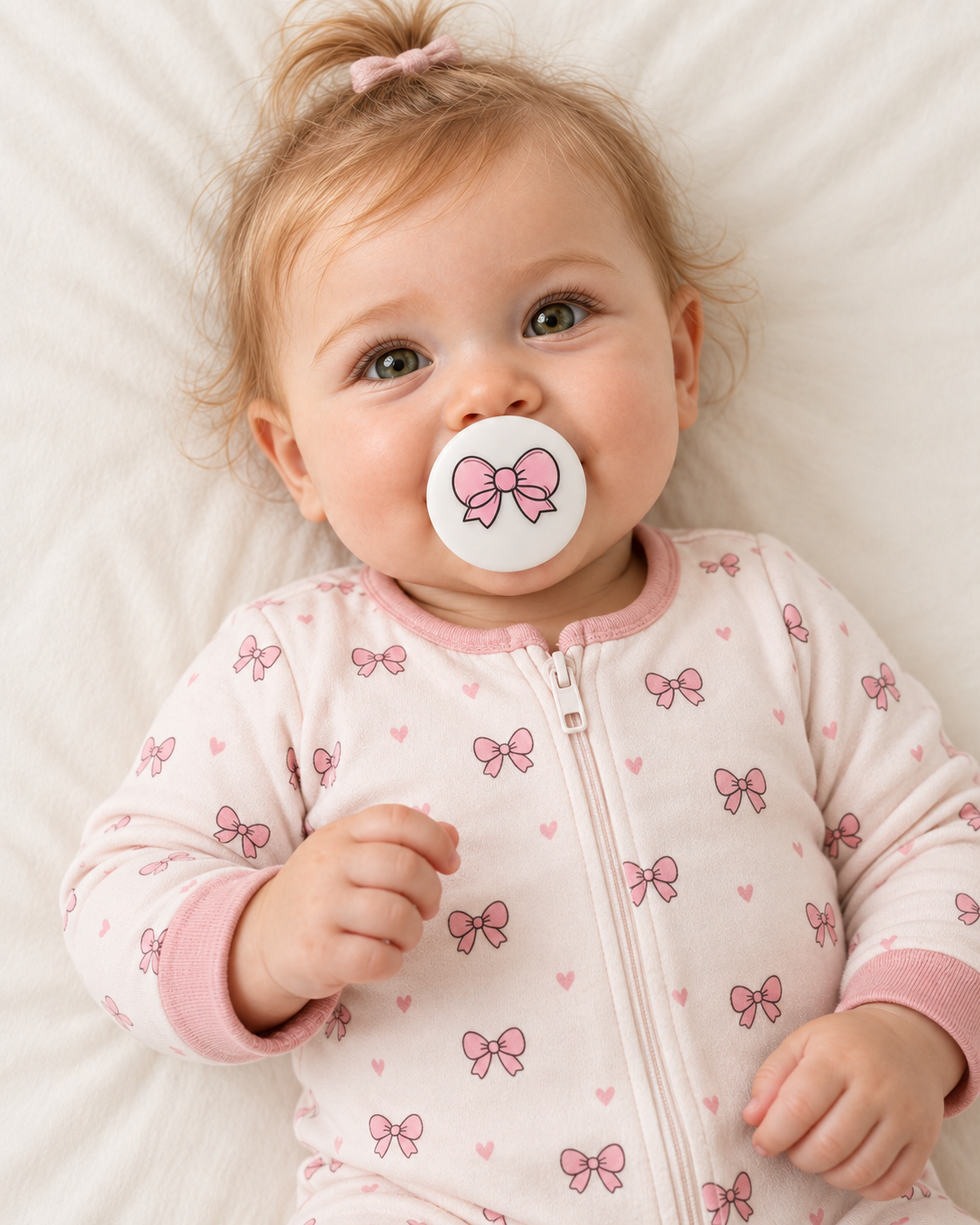 Pink Bow pacifier cover lifestyle photo