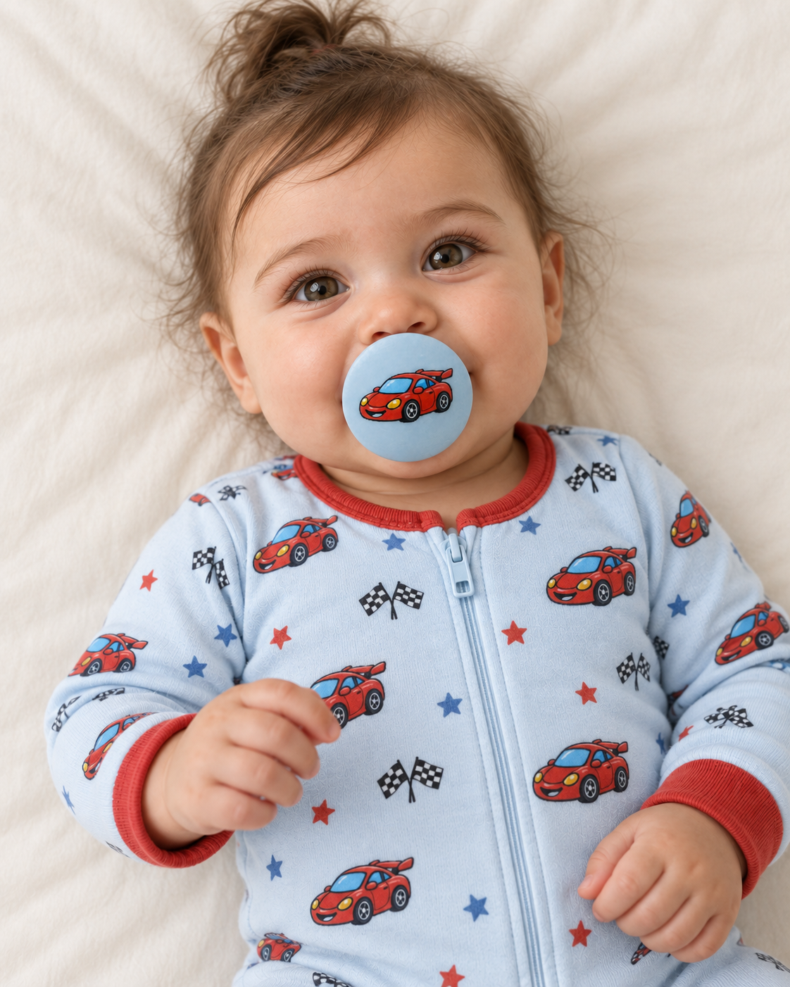 Racecar pacifier cover lifestyle photo