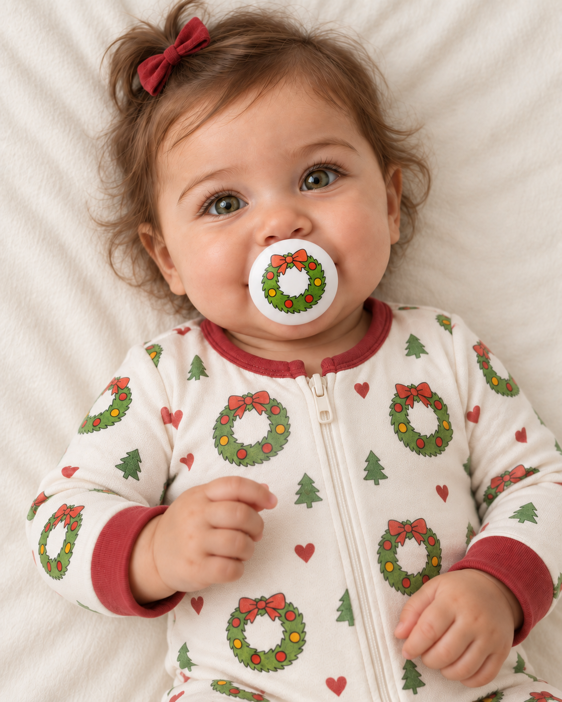 Holiday Wreath pacifier cover lifestyle photo