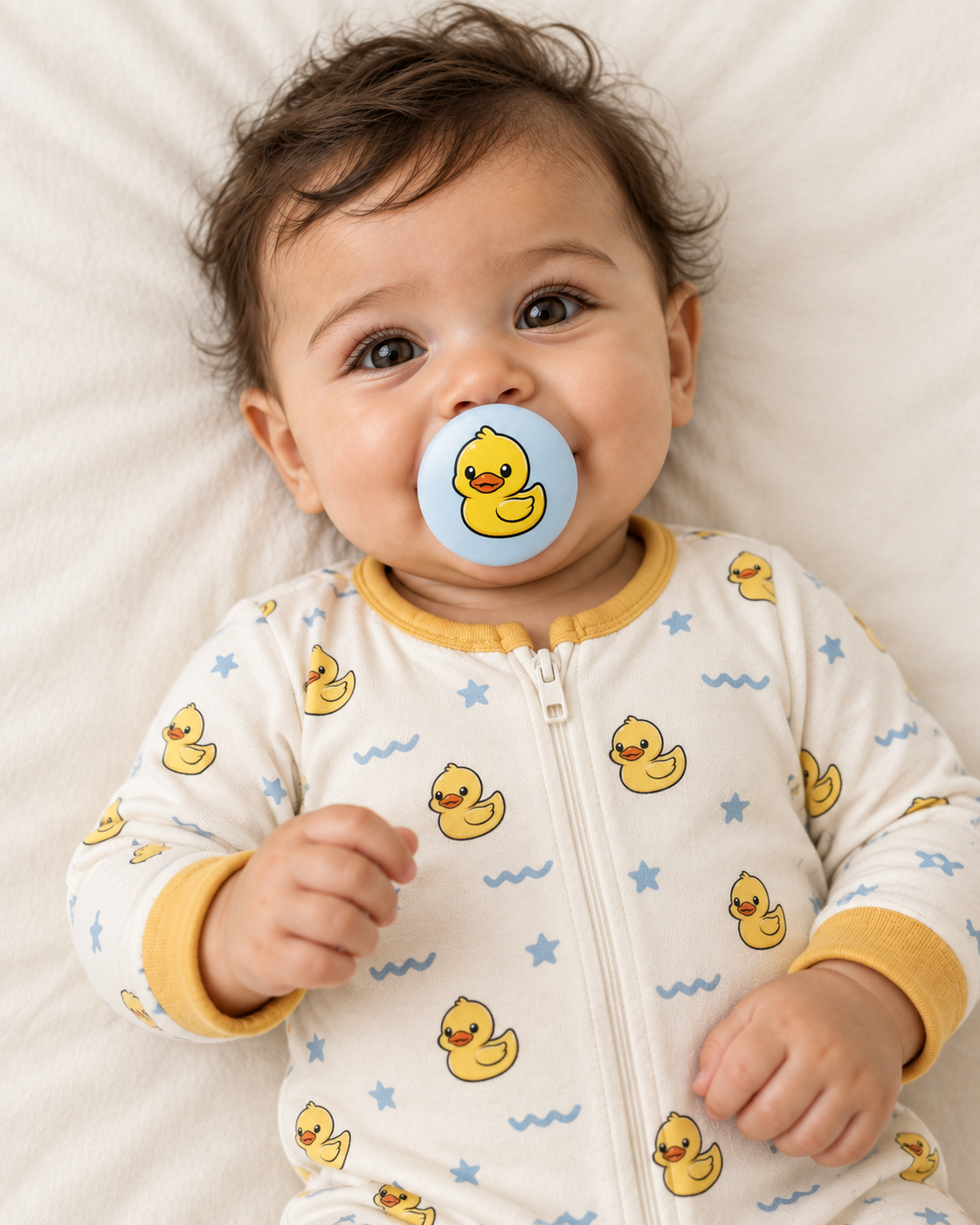 Ducky pacifier cover lifestyle photo