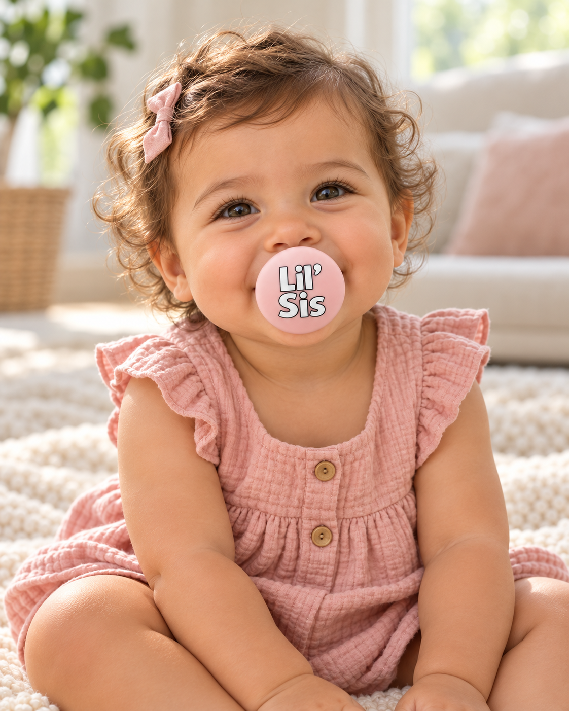 Lil' Sis pacifier cover lifestyle photo
