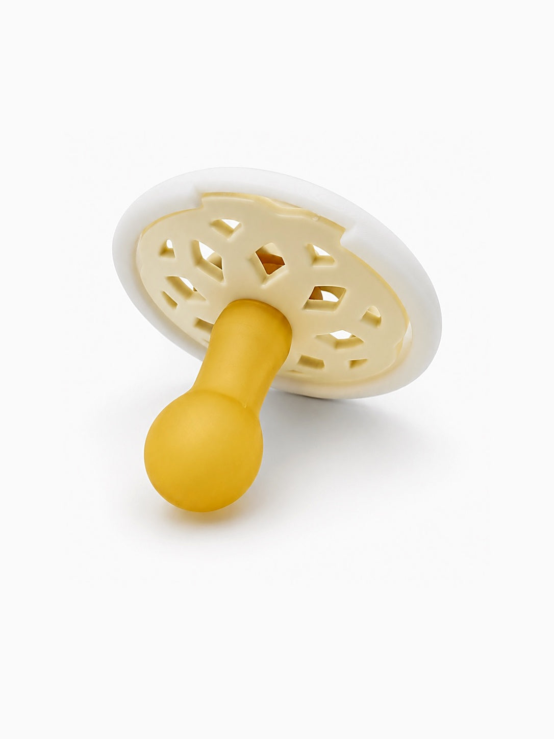 Perfect Paci pacifier cover installed on a pacifier, angled view