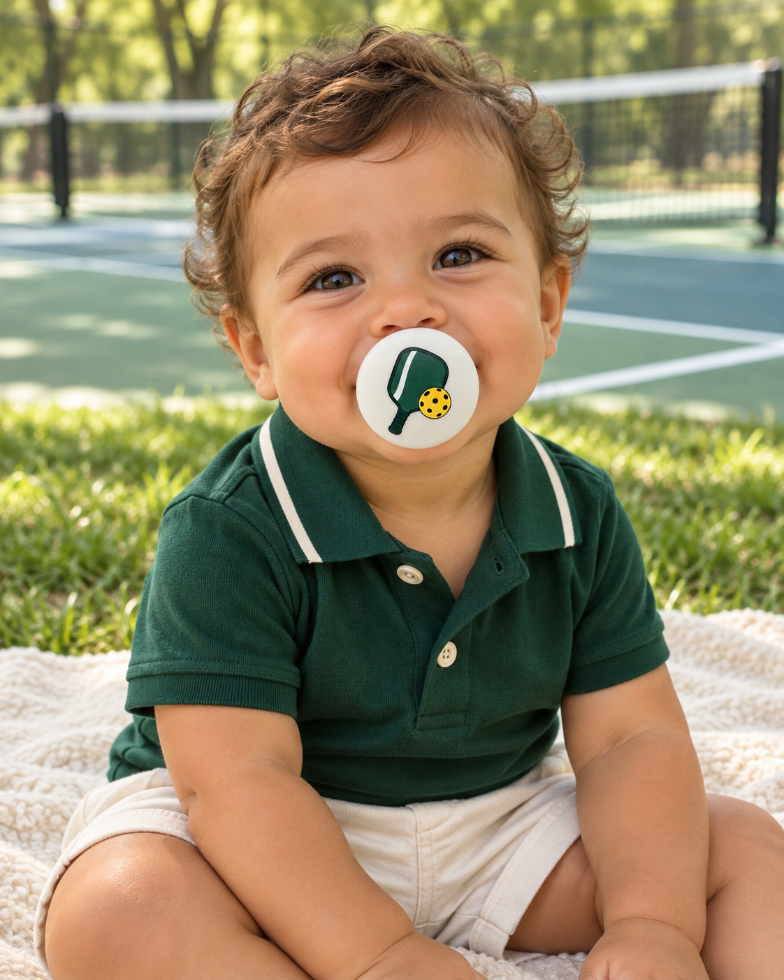 Pickleball pacifier cover lifestyle photo