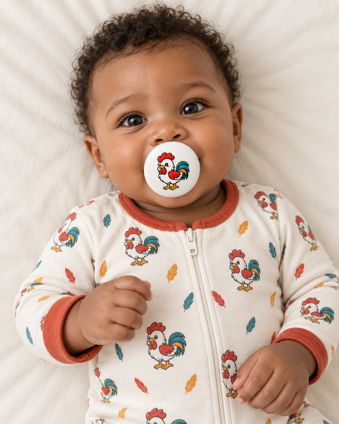 Rooster pacifier cover lifestyle photo